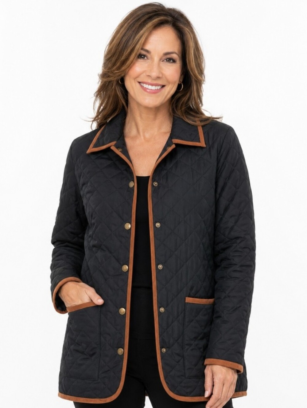 Gently Worn J. Rivers Quilted Black Jacket with Brown Trim (Size:xs)